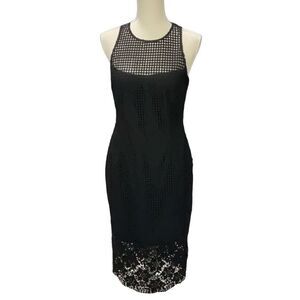 NWT White House Black Market Black Sheath Lined Dress Cut Outs Floral Hem Size 4